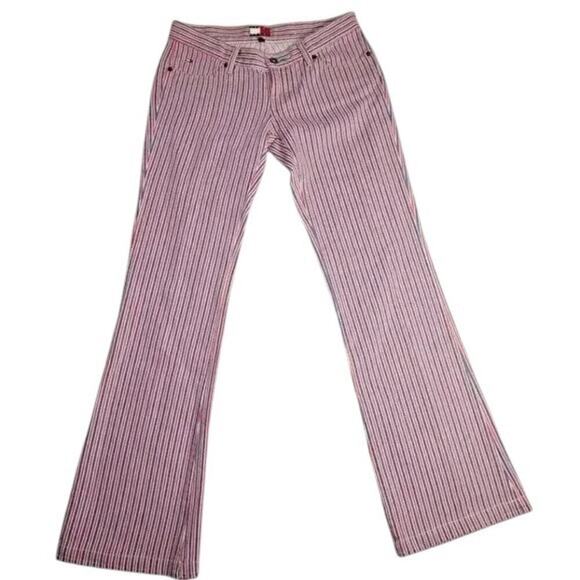 Vintage Tommy Jeans Red White Blue Striped Flare Pants Size 3 Y2K 90s Retro USA - Picture 7 of 16